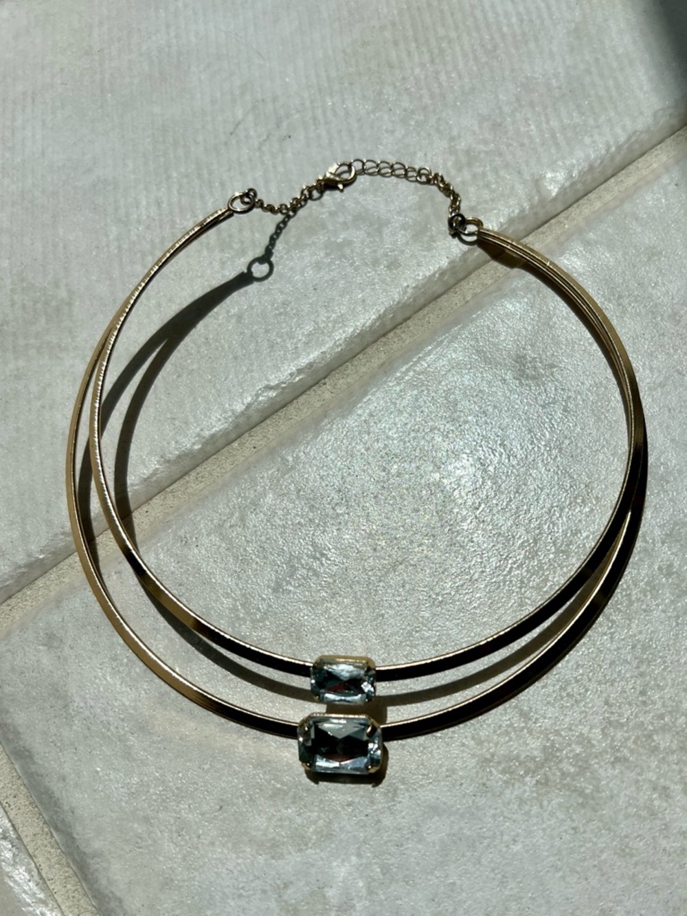 Gold-Tone Double Band Necklace with crystal Gemstones